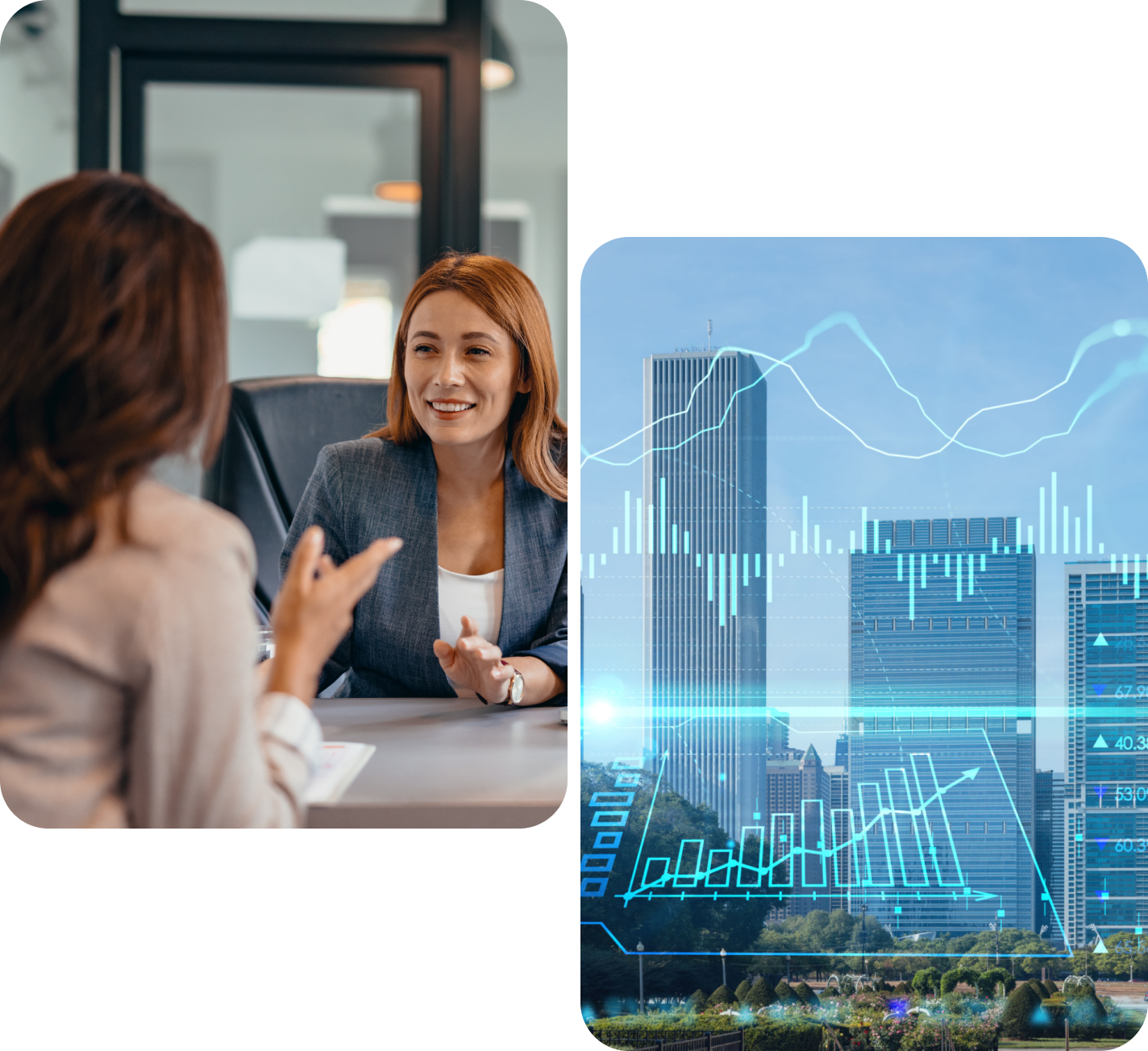 Business meeting and digital financial graph.