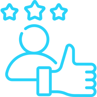 Person with stars and thumbs-up icon.